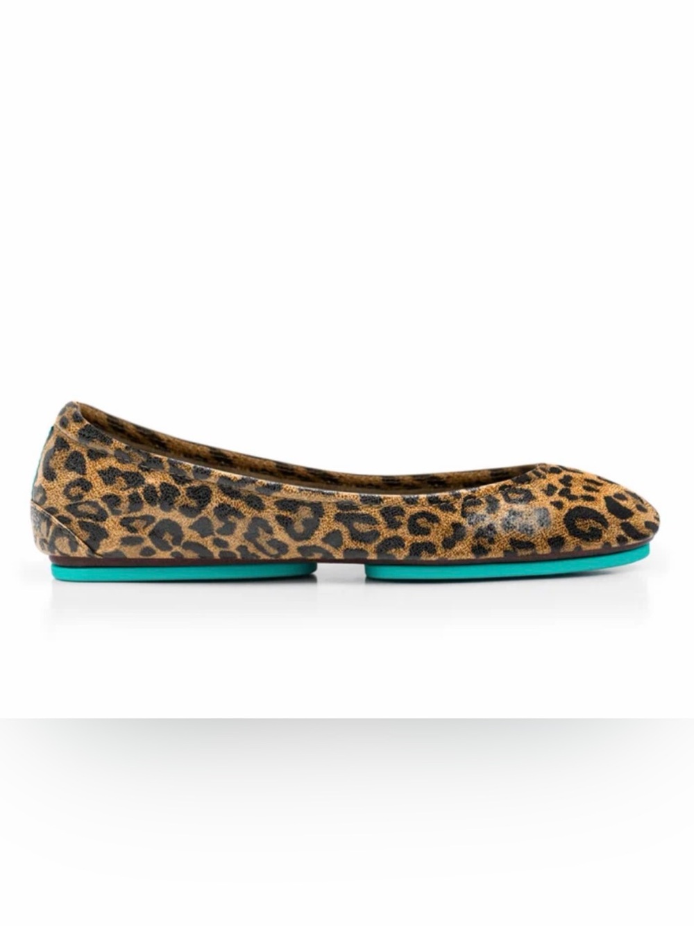 Tieks Leopard Print Ballet Flats with Turquoise Sole